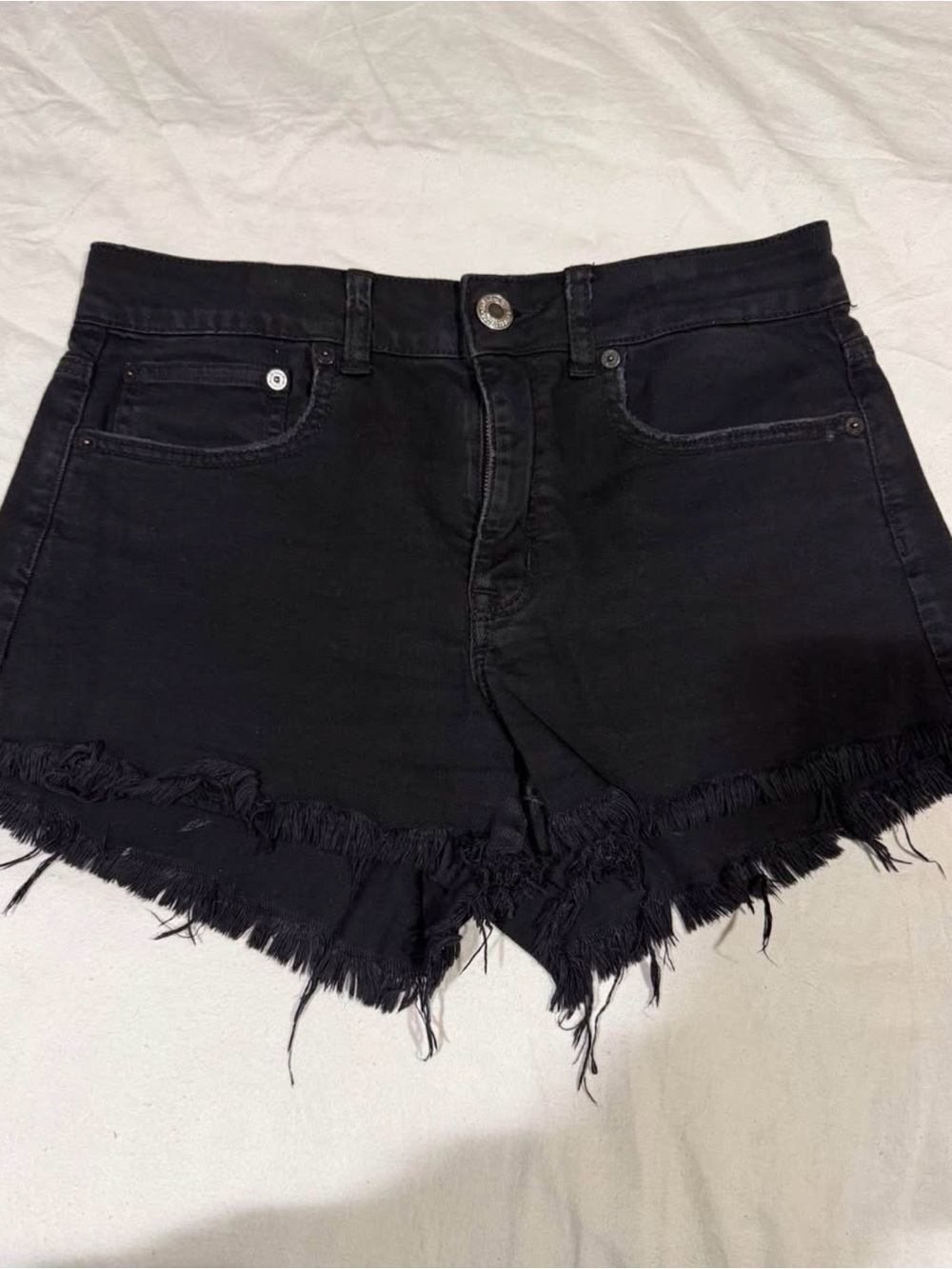 American Eagle Outfitters Black High-Rise Frayed Denim Shorts
